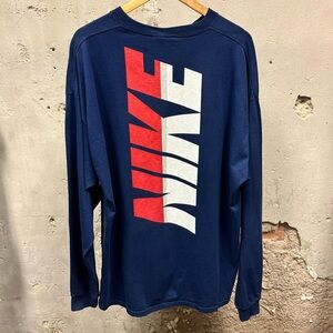 Nike Vintage 90s Navy Blue Double Sided Long Sleeve USA Made Sporty T-Shirt XXL
